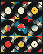 Vibrant Vinyl Records Grid Rug - Cutout View