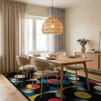 Vibrant Vinyl Records Grid Rug - Dining Room View