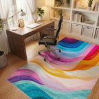 Vibrant Wavy Rainbow Color Flow Rug - Office View