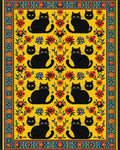 Vibrant Yellow Black Cats Floral Rug - Cutout View