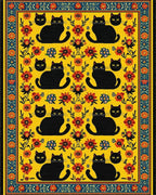 Vibrant Yellow Black Cats Floral Rug - Cutout View
