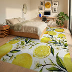 Vibrant Yellow Lemon Blossom Pattern Rug - Bedroom View