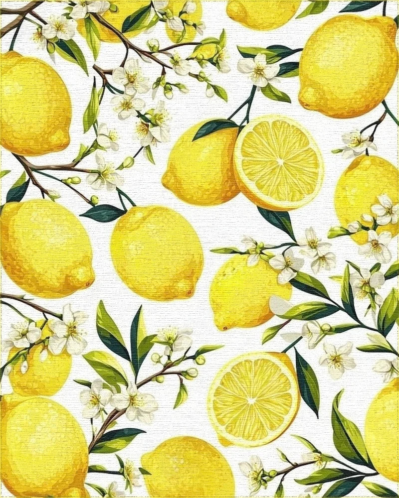Vibrant Yellow Lemon Blossom Pattern Rug - Cutout View