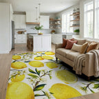 Vibrant Yellow Lemon Blossom Pattern Rug - Living Room View