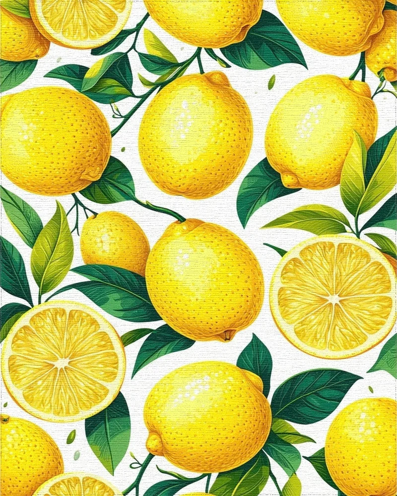 Vibrant Yellow Sliced Lemons Leaves Rug - Cutout View