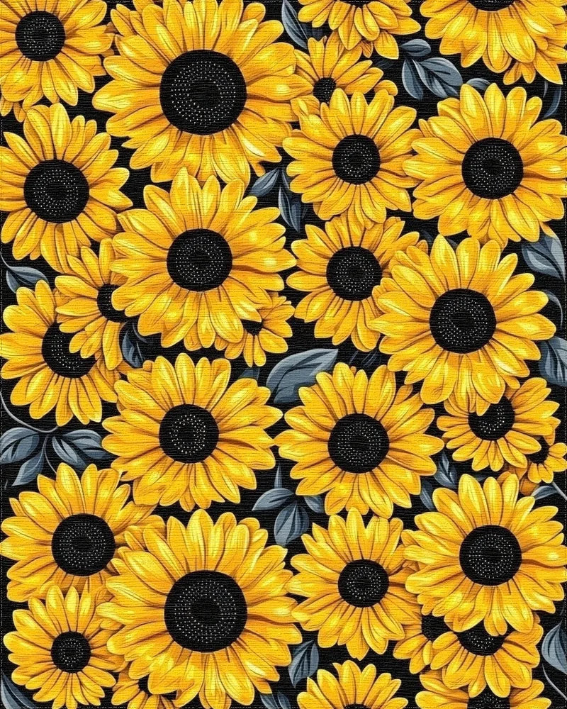 Vibrant Yellow Sunflowers Black Rug - Cutout View