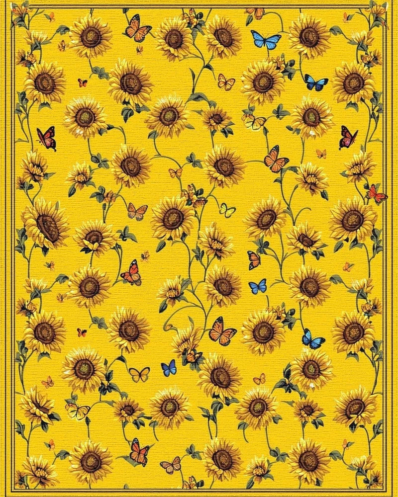 Vibrant Yellow Sunflowers Butterflies Rug - Cutout View