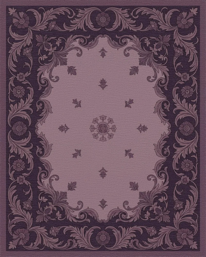 Victorian Plum Floral Scroll Rug - Cutout View