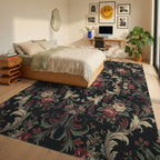 Victorian Red Floral Scroll Arrangement Rug Bedroom View