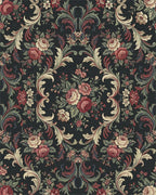 Victorian Red Floral Scroll Arrangement Rug - Cutout View