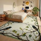 Vines Birds Botanical Pattern Rug - Bedroom View