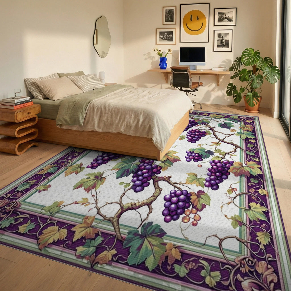 Vineyard Grape Pattern With Ornate Border Rug Bedroom View