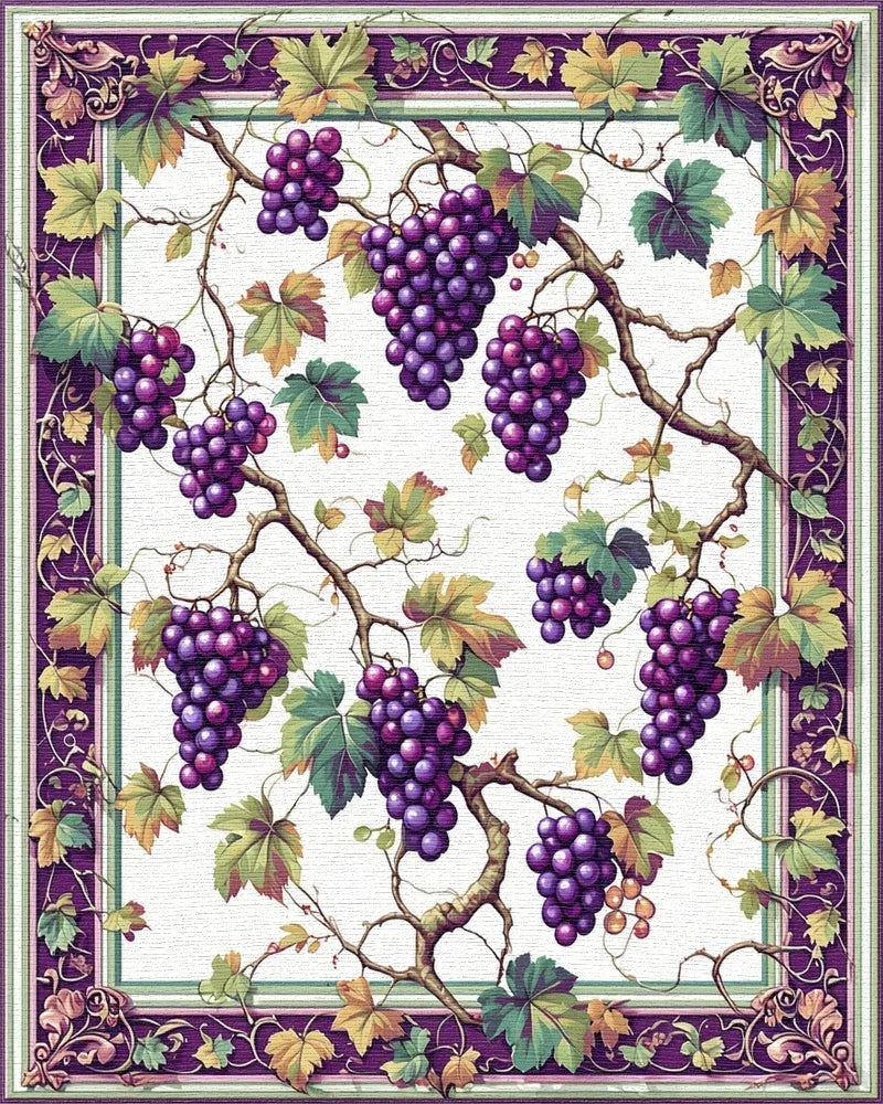 Vineyard Grape Pattern With Ornate Border Rug - Cutout View