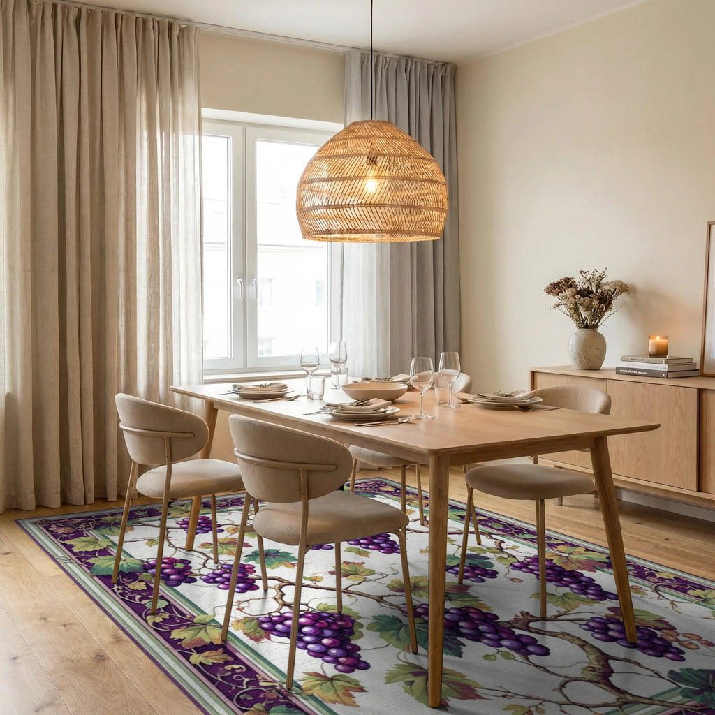 Vineyard Grape Pattern With Ornate Border Rug Dining Room View