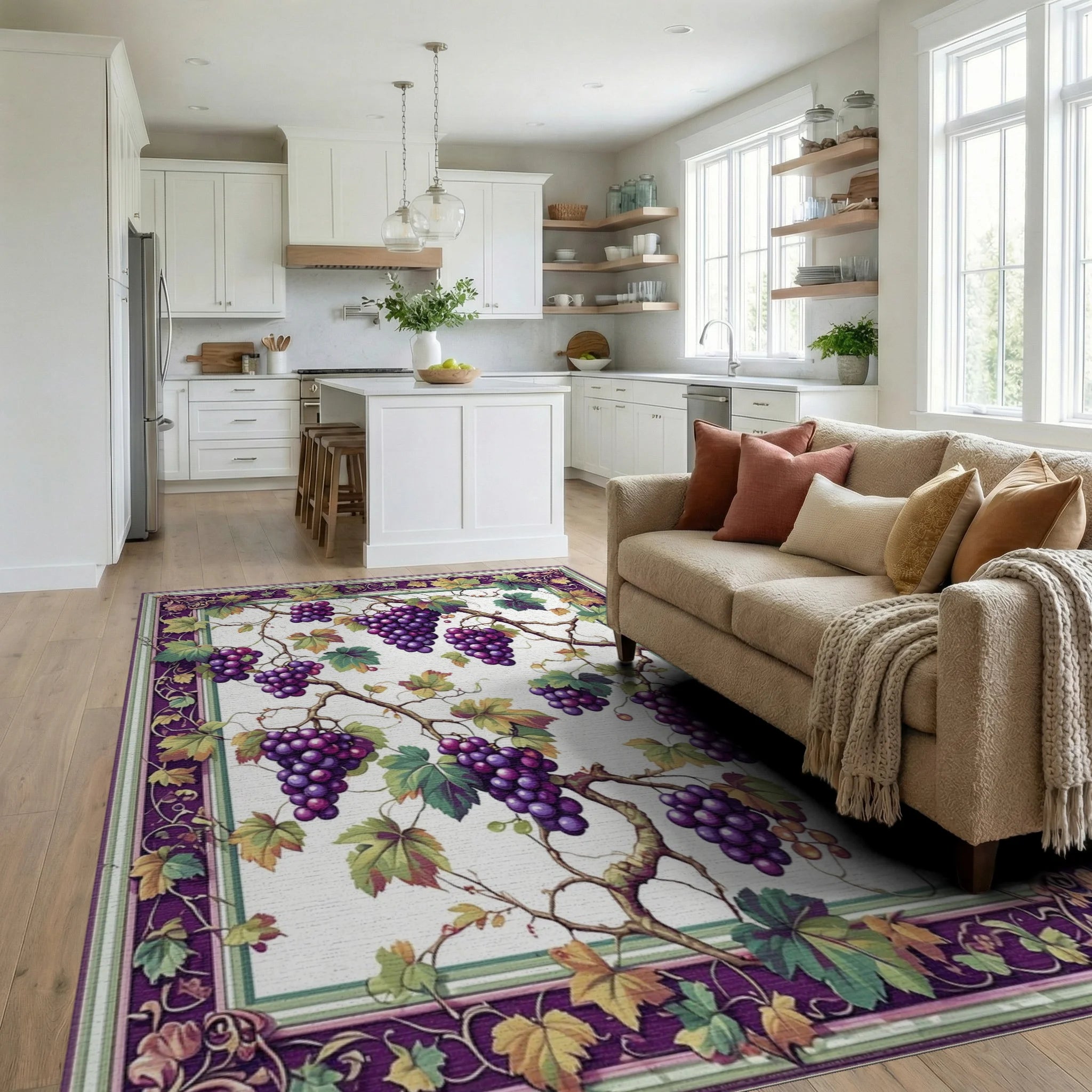 Vineyard Grape Pattern With Ornate Border Rug Living Room View