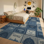 Vintage Air Mail Compass Stamps Rug Bedroom View