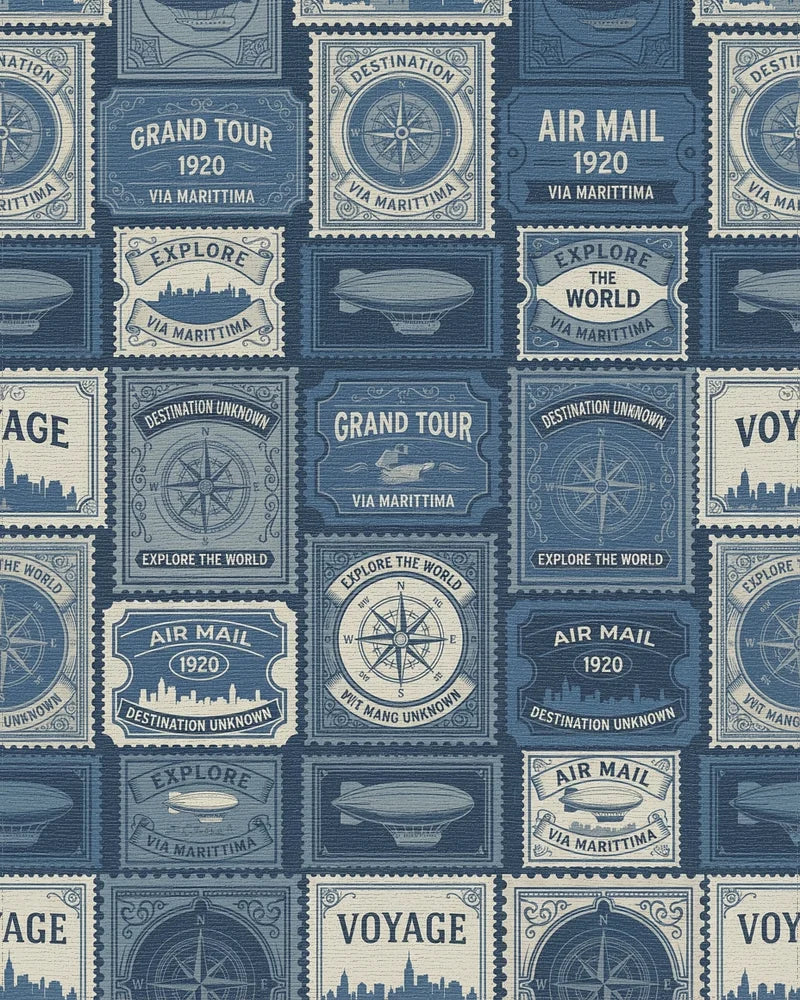 Vintage Air Mail Compass Stamps Rug - Cutout View