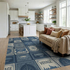 Vintage Air Mail Compass Stamps Rug Living Room View