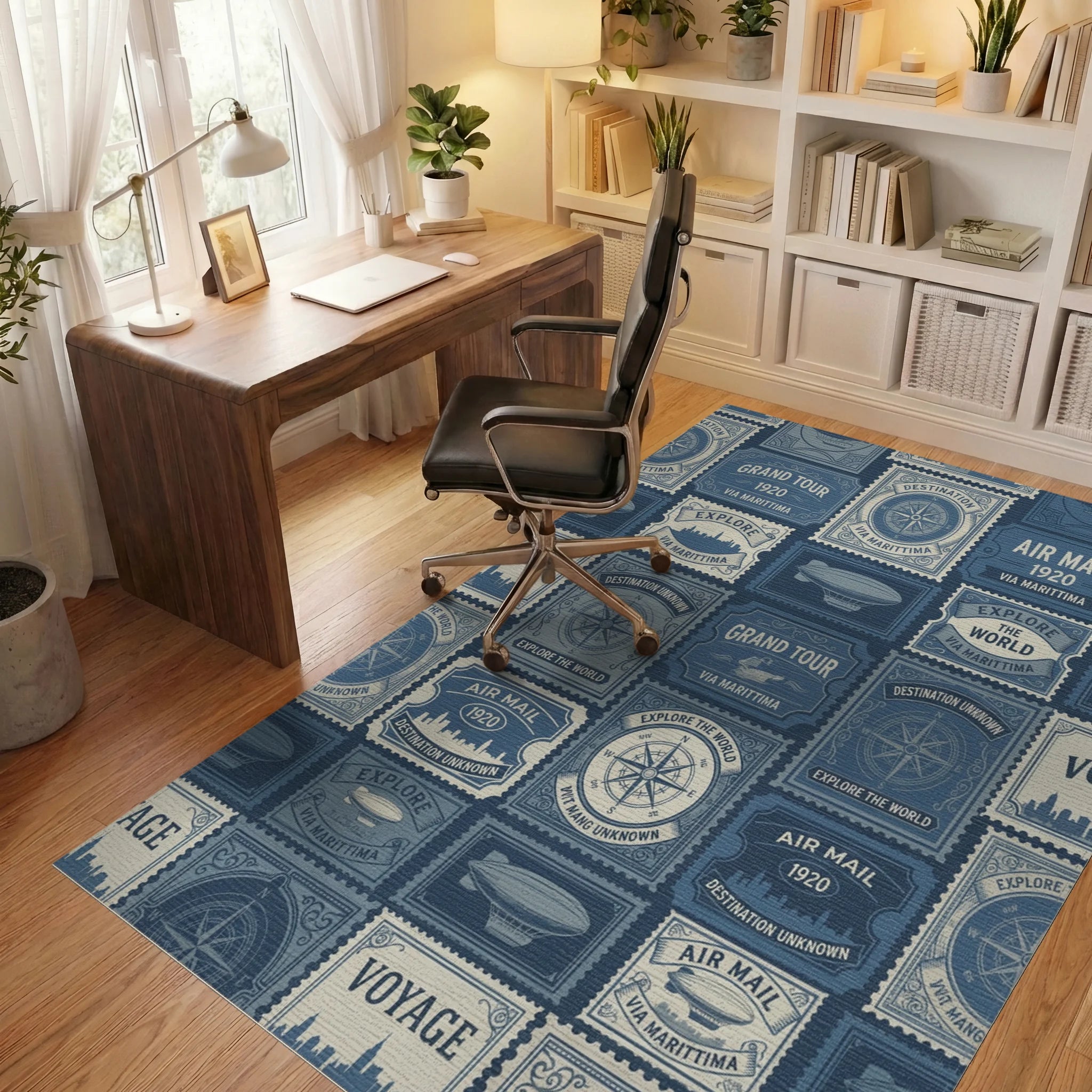 Vintage Air Mail Compass Stamps Rug Office View