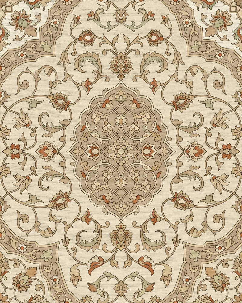 Vintage Beige Floral Medallion Rug - Cutout View