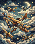 Vintage Biplane Night Sky Clouds Rug - Cutout View