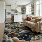 Vintage Biplane Night Sky Clouds Rug Living Room View