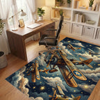 Vintage Biplane Night Sky Clouds Rug Office View