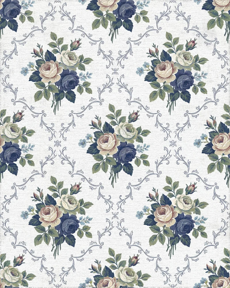 Vintage Blue Rose Garland Background Rug - Cutout View