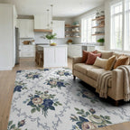 Vintage Blue Rose Garland Background Rug Living Room View