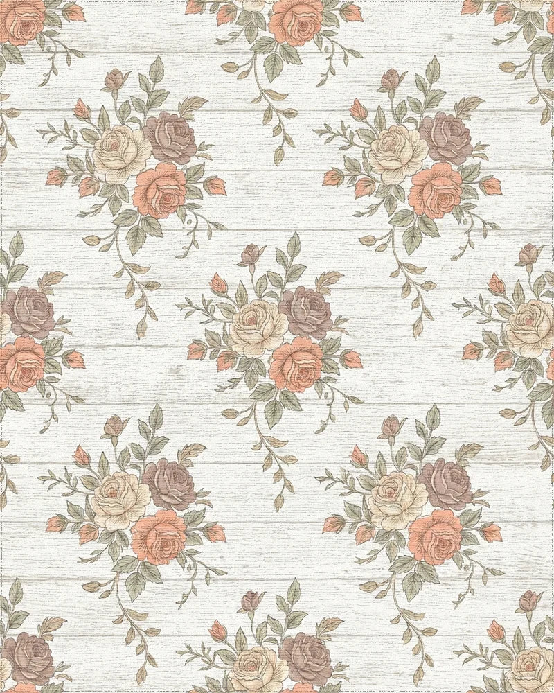 Vintage Blush Pink Rose Bouquet Rug - Cutout View