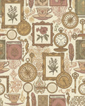 Vintage Botanical Tea Cup Compass Art Rug - Cutout View