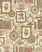 Vintage Botanical Tea Cup Compass Art Rug - Cutout View