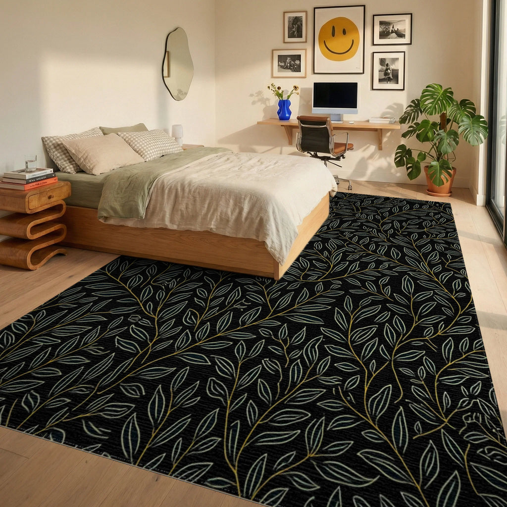 Vintage Botanical Vine Pattern Rug Bedroom View