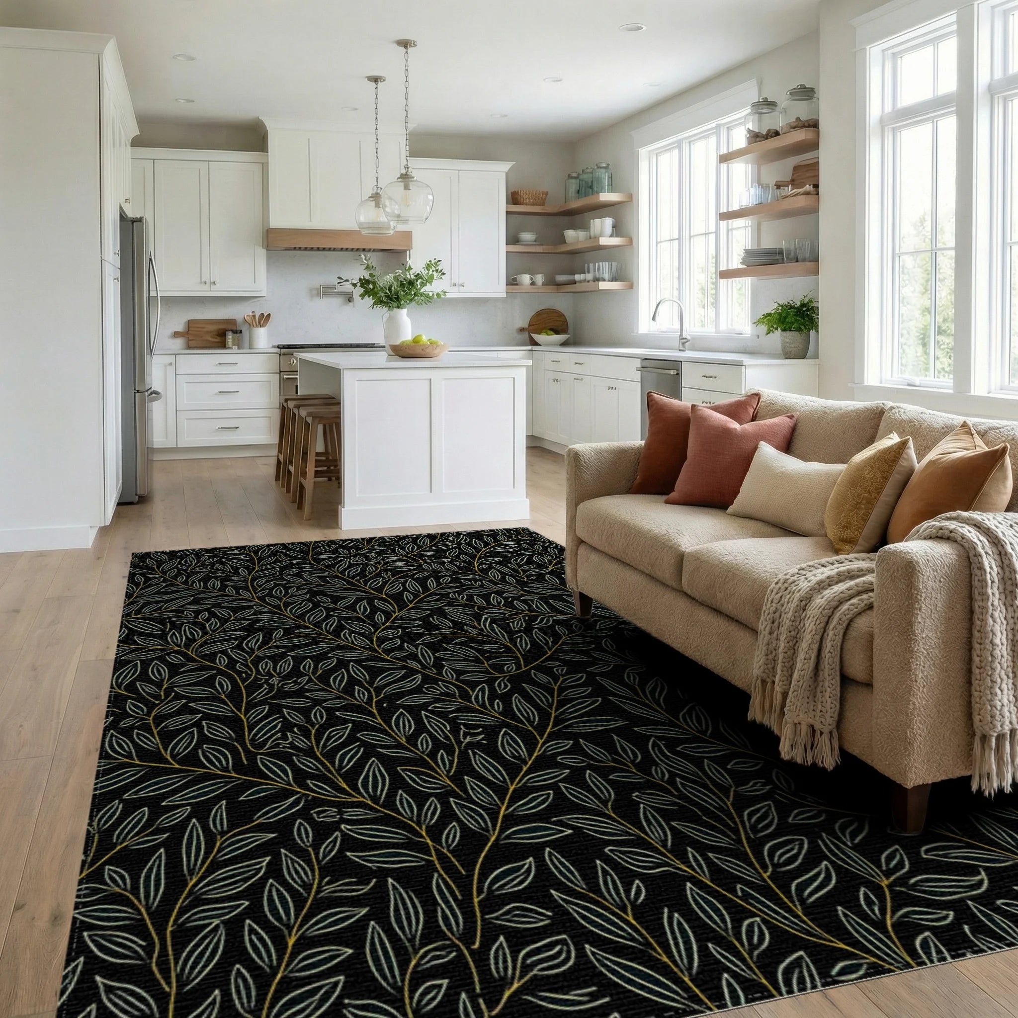 Vintage Botanical Vine Pattern Rug Living Room View
