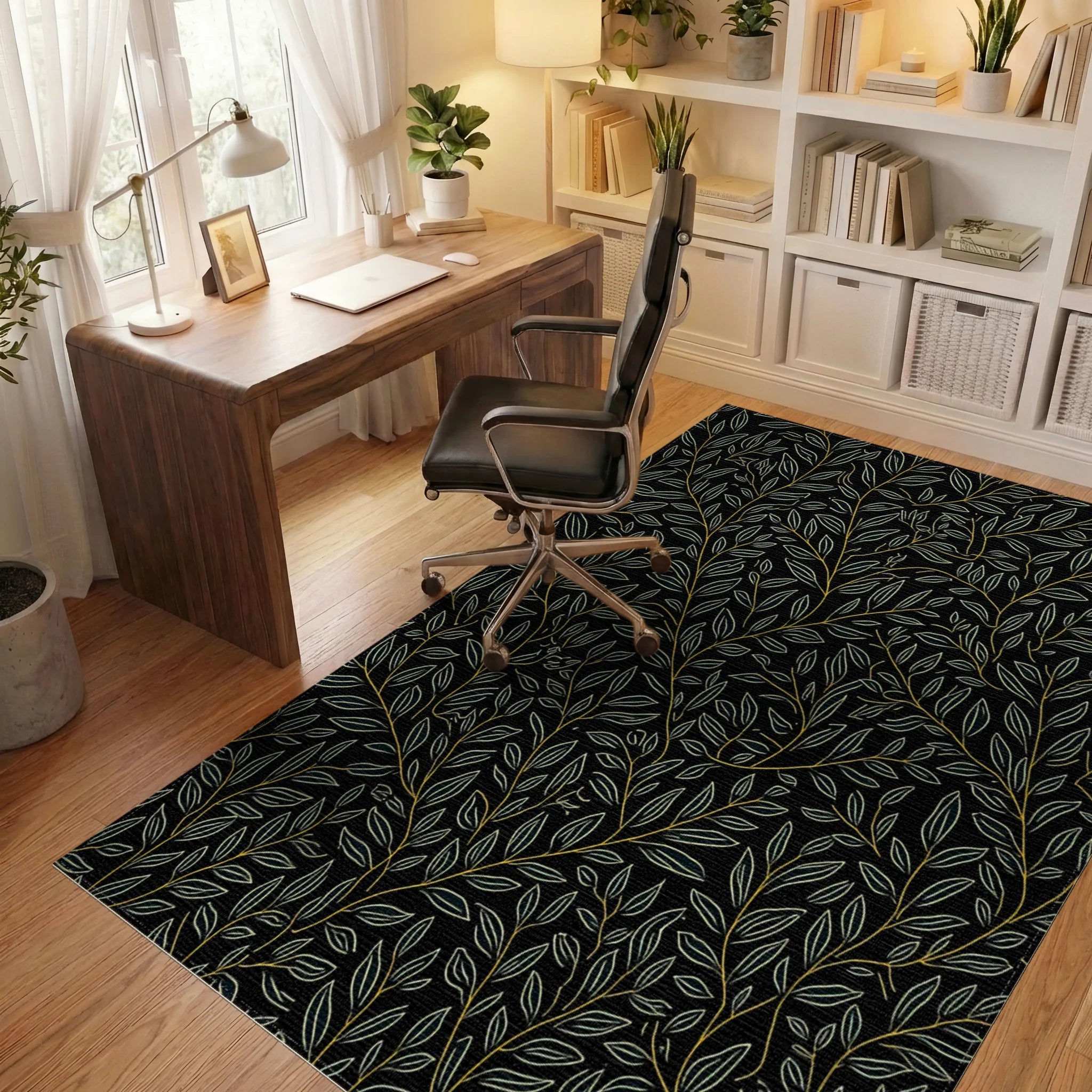 Vintage Botanical Vine Pattern Rug Office View