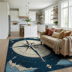 Vintage Celestial Compass Star Chart Rug - Living Room View