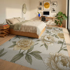 Vintage Cream Floral Garden Vine Rug Bedroom View