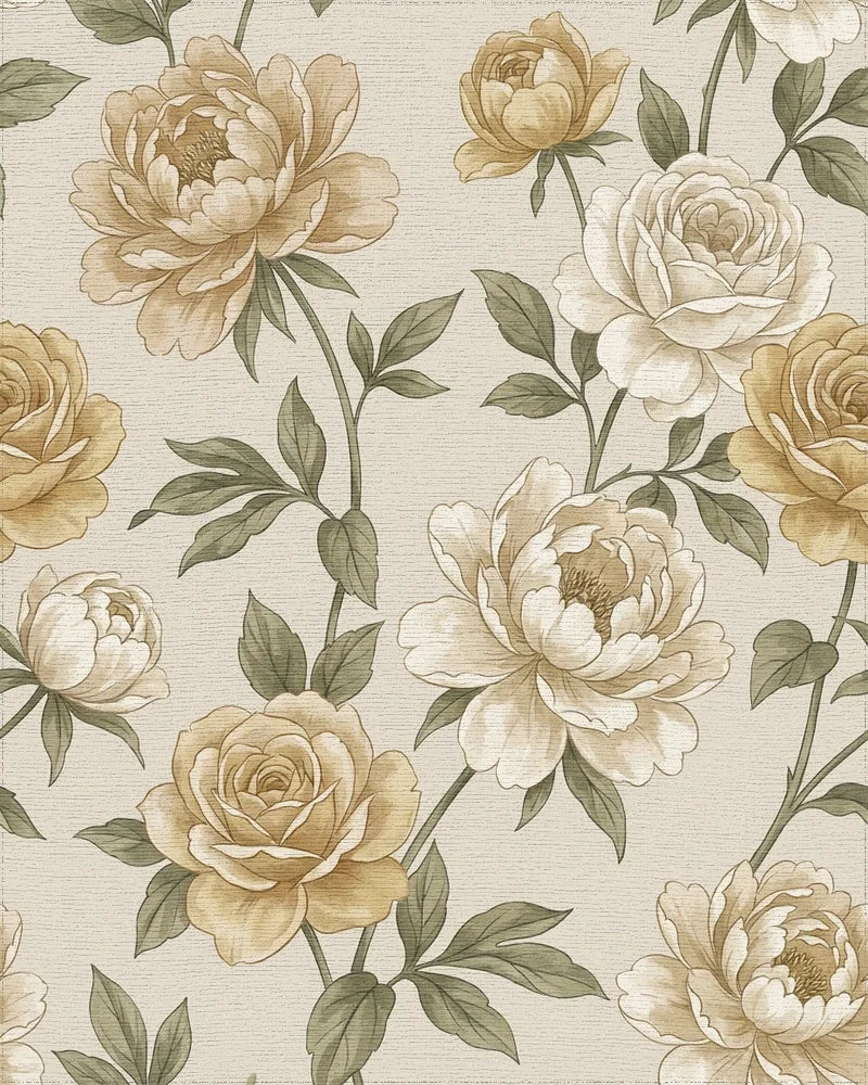 Vintage Cream Floral Garden Vine Rug - Cutout View
