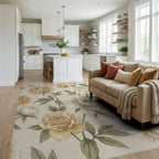 Vintage Cream Floral Garden Vine Rug Living Room View