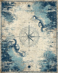 Vintage Distressed Nautical Compass Rug - Cutout View