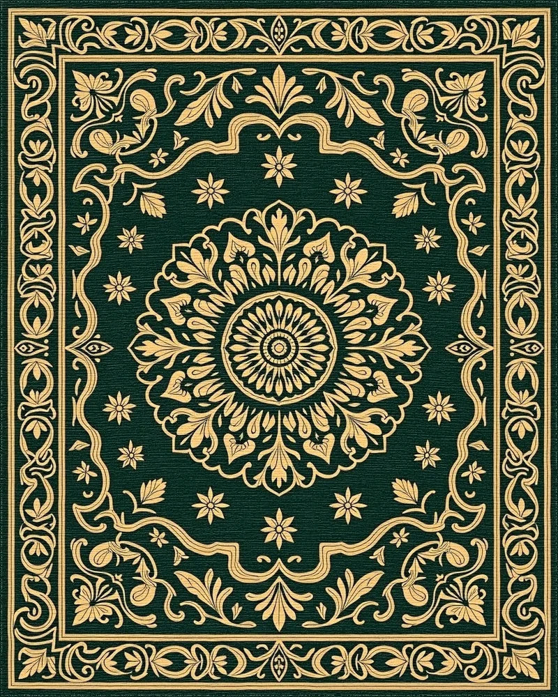 Vintage Floral Green Gold Pattern Rug - Cutout View