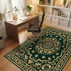 Vintage Floral Green Gold Pattern Rug Office View