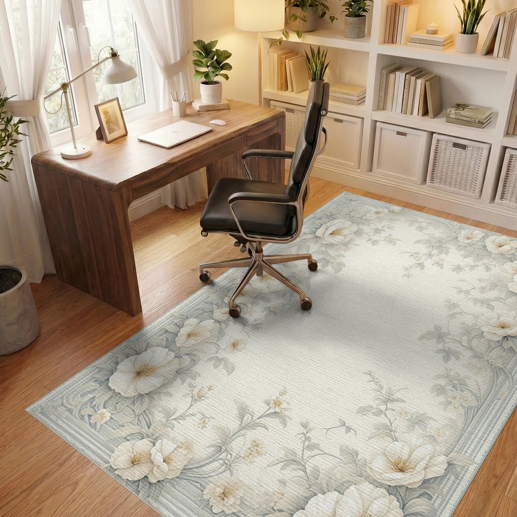 Vintage Floral Vine Pattern Rug Office View