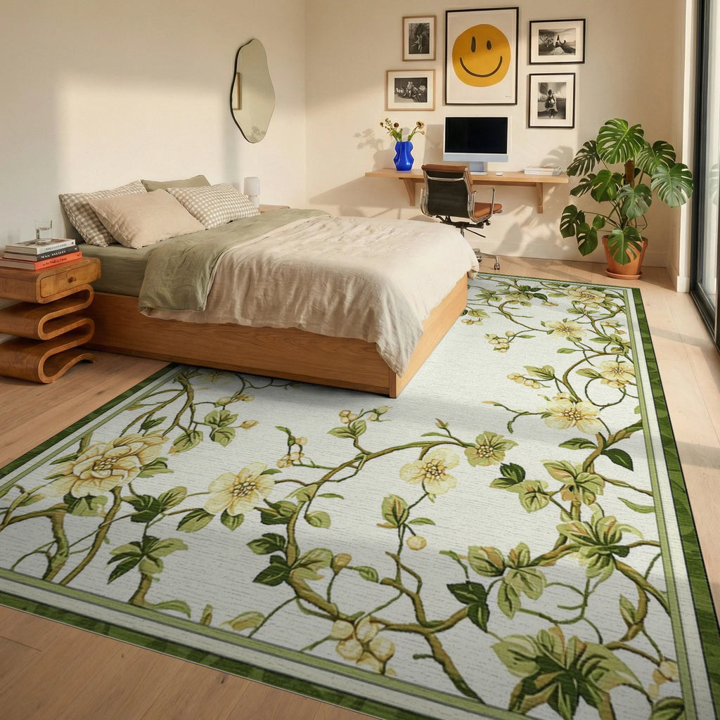 Vintage Floral Vine Pattern Rug Bedroom View