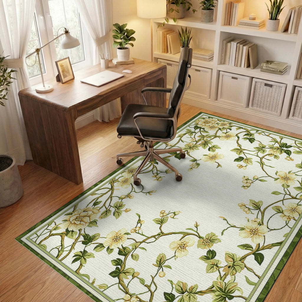 Vintage Floral Vine Pattern Rug Office View