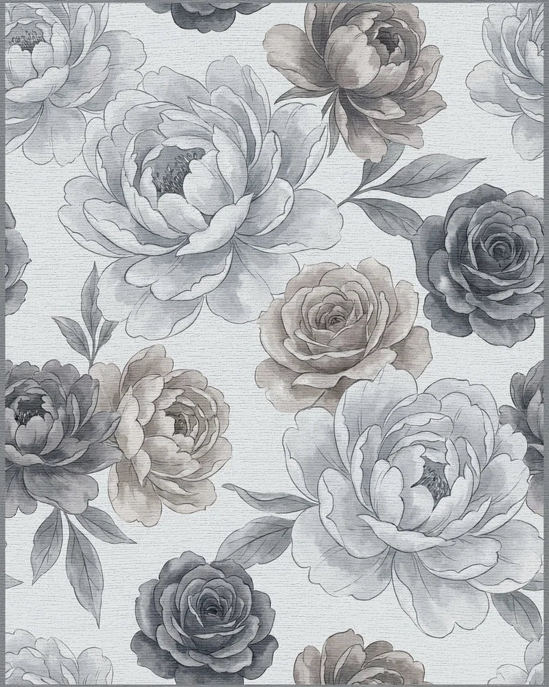 Vintage Gray Floral Peony Bloom Rug - Cutout View