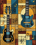 Vintage Guitars Sheet Music Harmony Rug - Cutout View