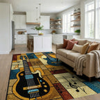 Vintage Guitars Sheet Music Harmony Rug - Living Room View