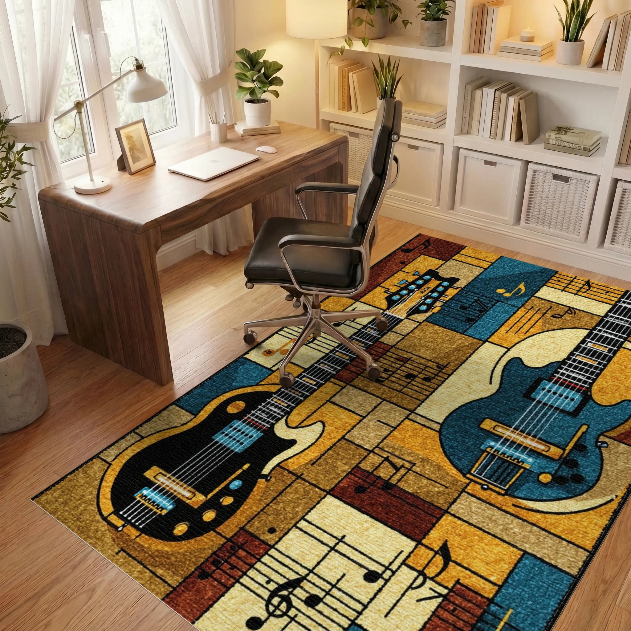 Vintage Guitars Sheet Music Harmony Rug - Office View