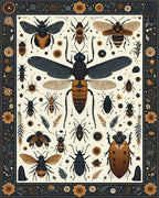 Vintage Insect Floral Detailed Pattern Rug - Cutout View